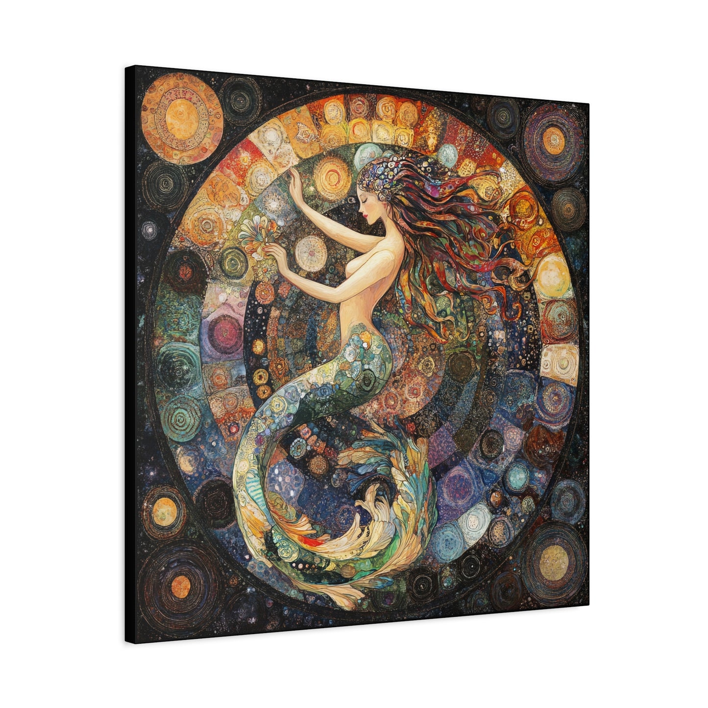 Autumn Mermaid Canvas Art Print, Ocean Wall Decor, Boho Home Decor, Nautical Gift, Vibrant Artwork, Mermaid Lover Gift