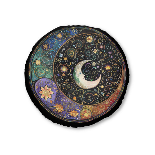 Celestial Tufted Floor Pillow, Round - Boho Home Décor, Meditation Cushion, Cosmic Decor, Astrology, Gift for Star Lovers