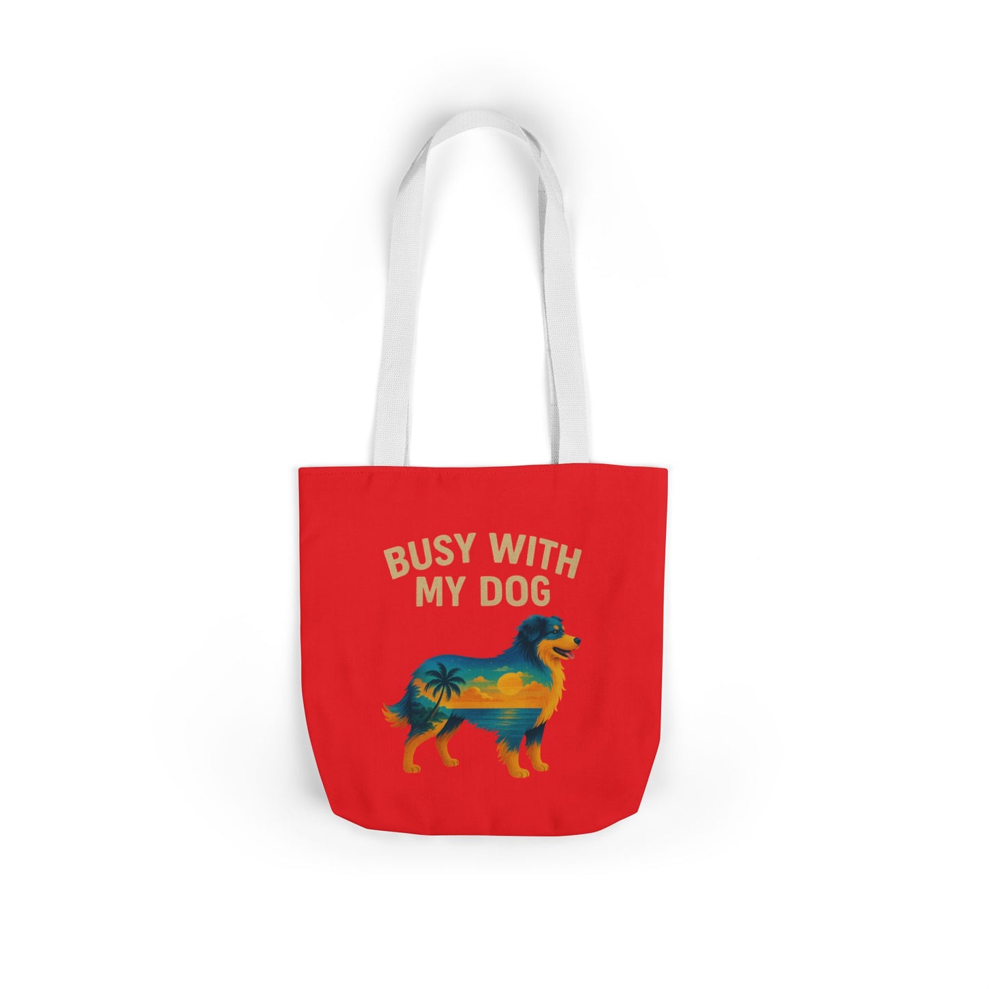 Busy With My Dog Canvas Tote Bag | Colorful Tropical Dog Illustration