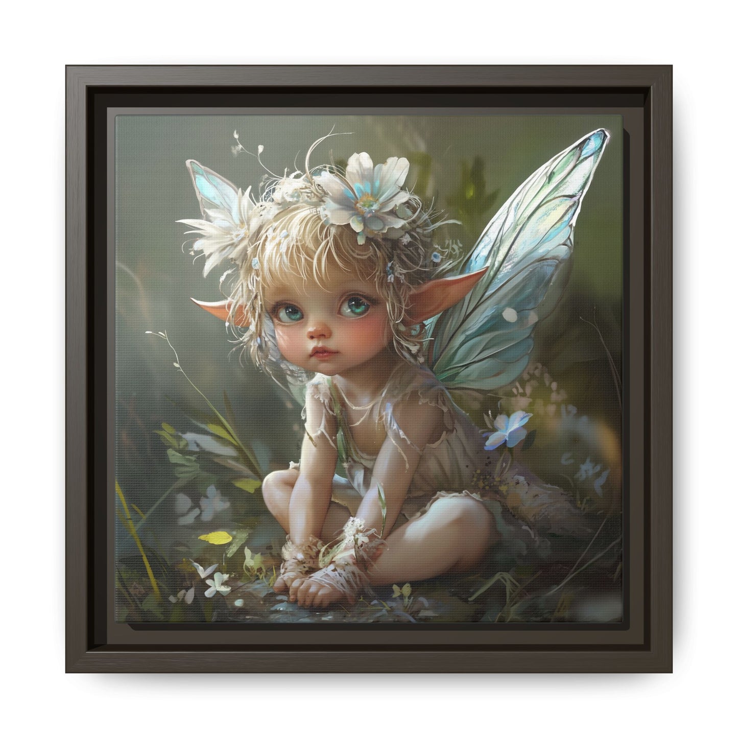Baby Fairy Art Print, Framed Canvas, Whimsical Home Decor, Fairy Tale Gift, Magical Nursery Wall Art