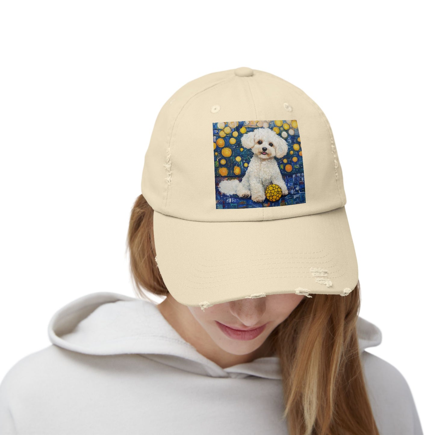 Bichon Frise Pickleball Unisex Distressed Cap with Adorable Dog Art | Pet Lover Gift, Casual Fashion, , Dog Mom Hat, Unique Dog Gift