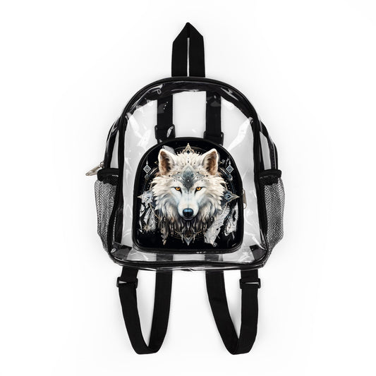 Transparent Wolf Print Backpack for Outdoors, Concerts, and Sports, Stadium Approved, Clear Bag with Wolf Design, Animal Lover Gift