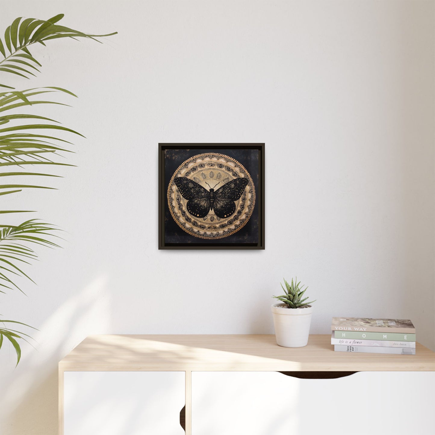 Black Moth Mandala Matte Canvas Framed | Wall Art