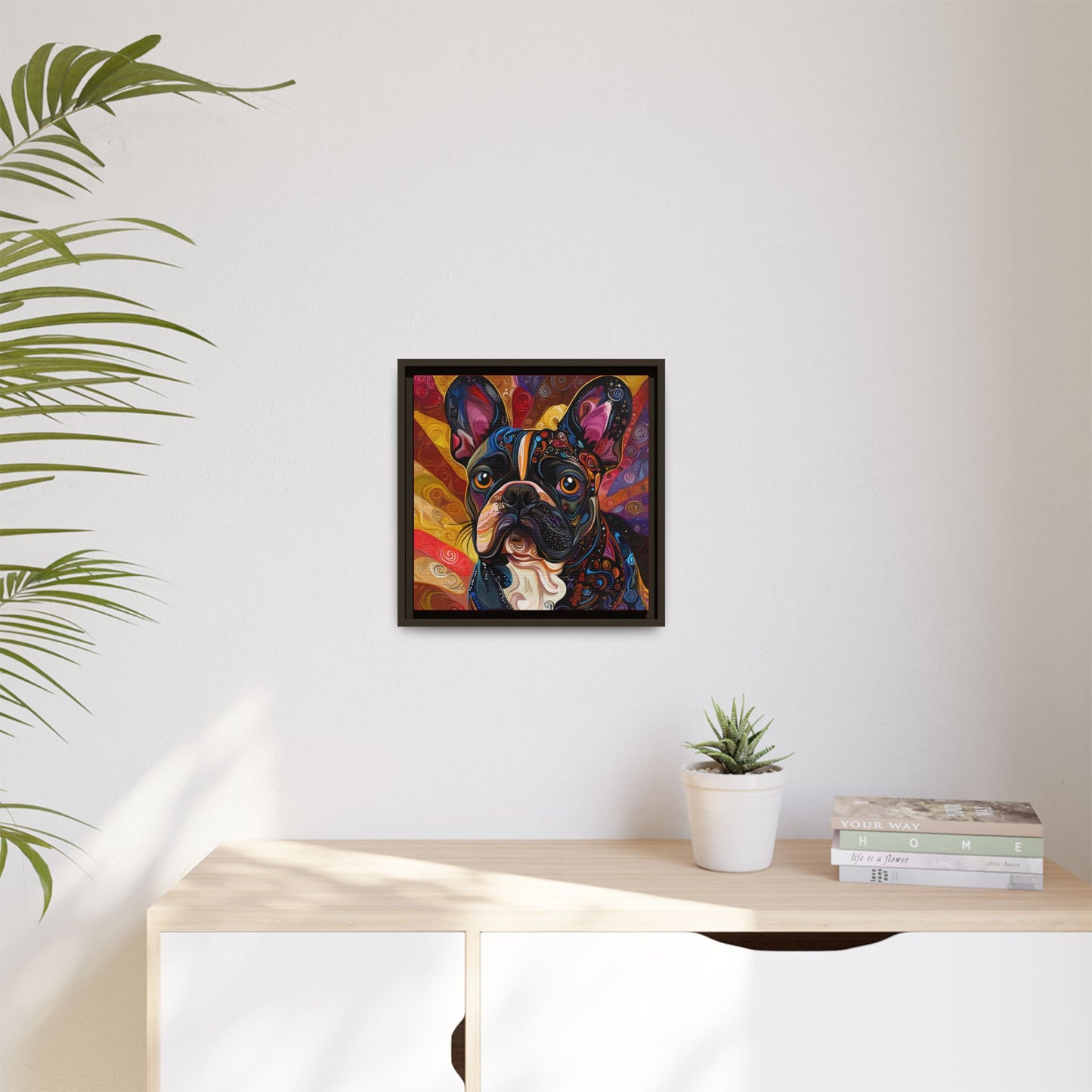 Colorful French Bulldog Pop Art Canvas Framed Wall Art | Matte Canvas