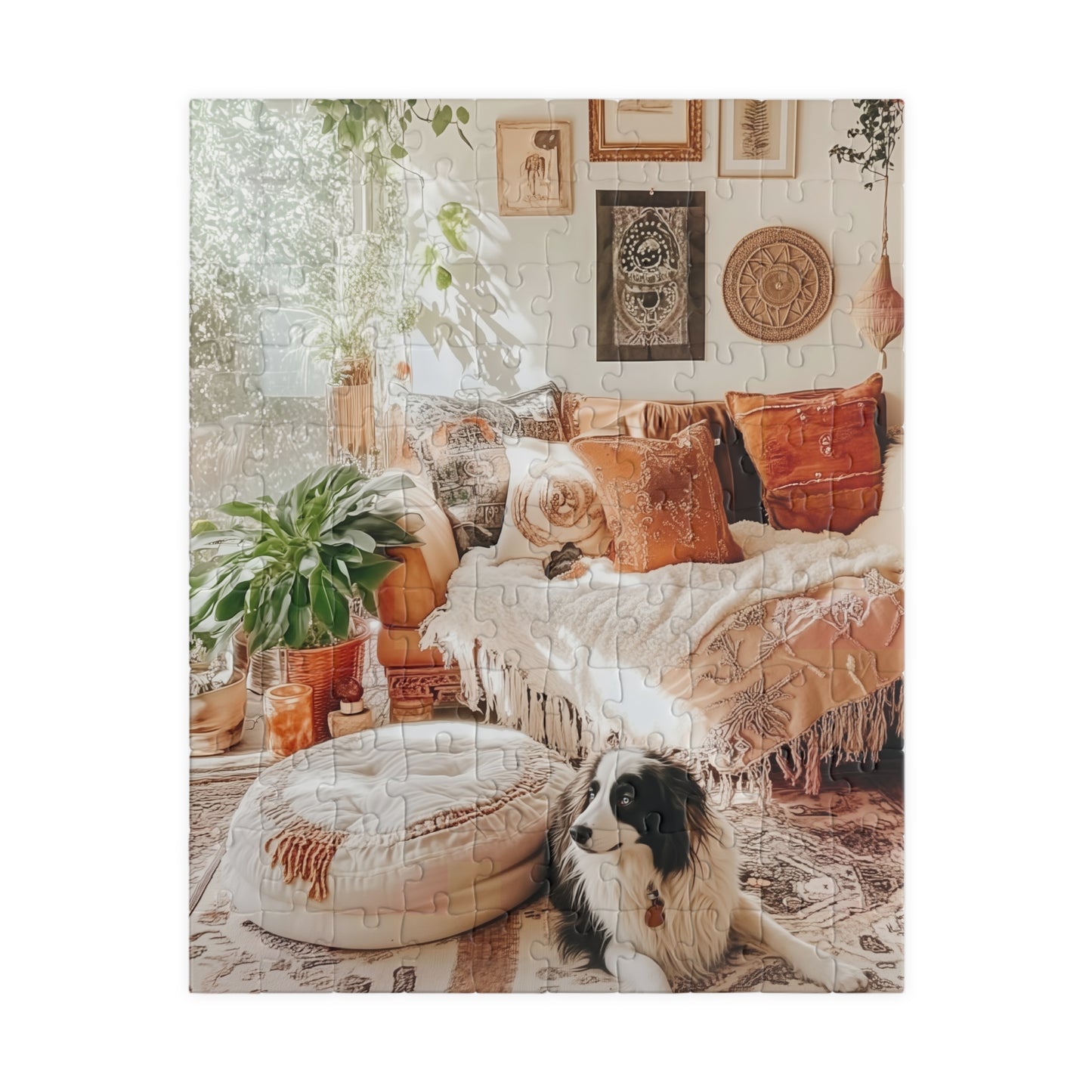 Cozy Boho Living Room Australian Shepherd Puzzle