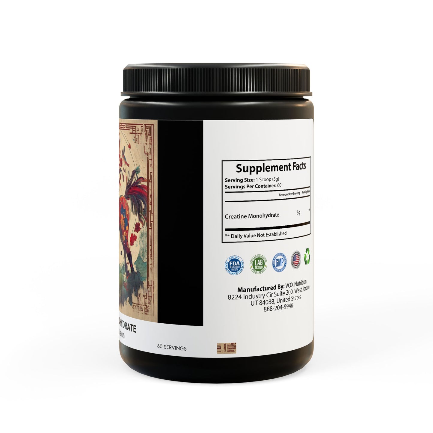 Creatine Monohydrate Supplement (300g, 10.58oz) Year of The Horse Illustration