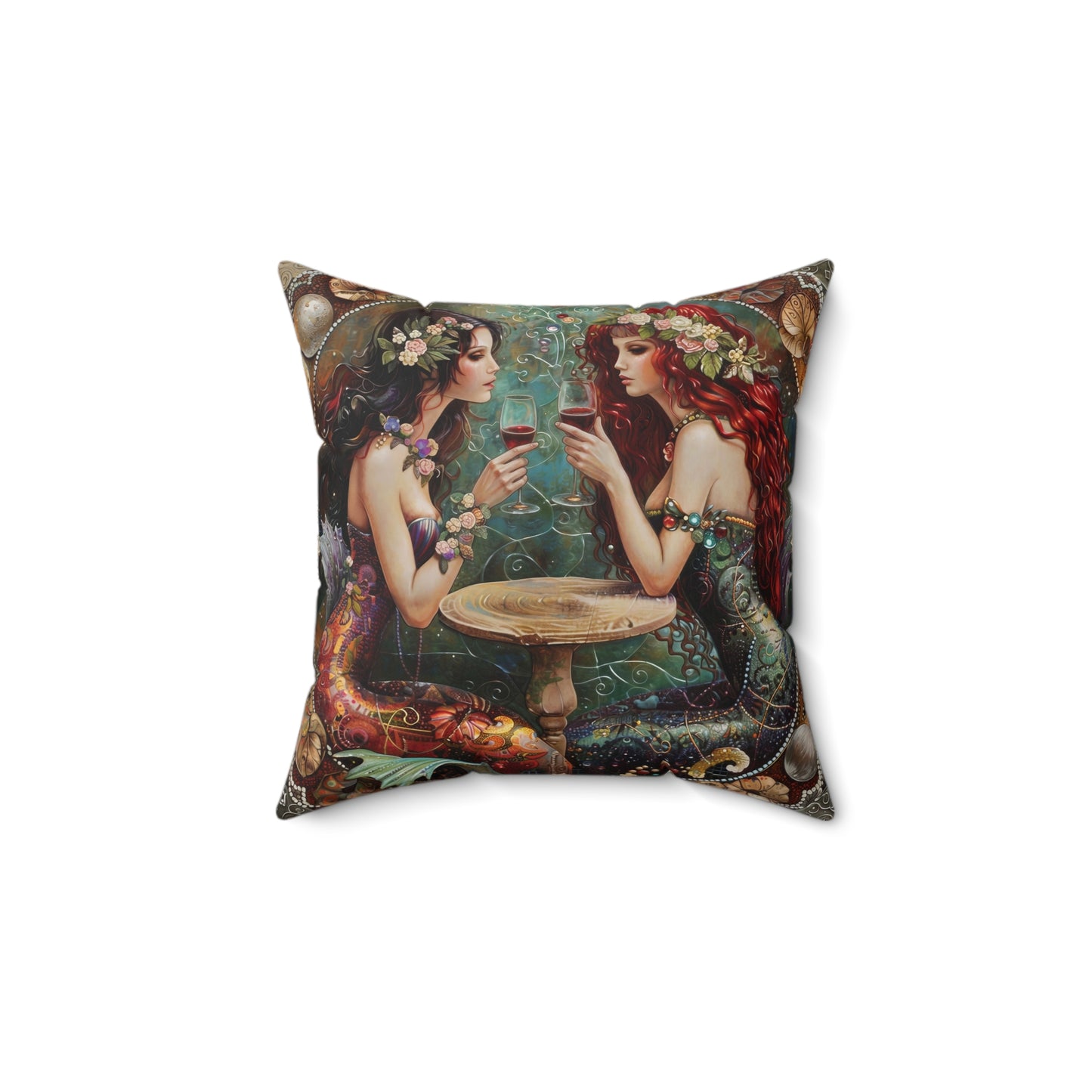 Mermaids in Paris Pillow Faux Suede Square Pillow