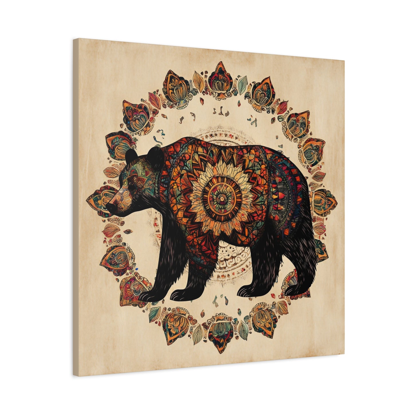 Bohemian Mandala Bear Matte Canvas Wall Art | Stretched Canvas
