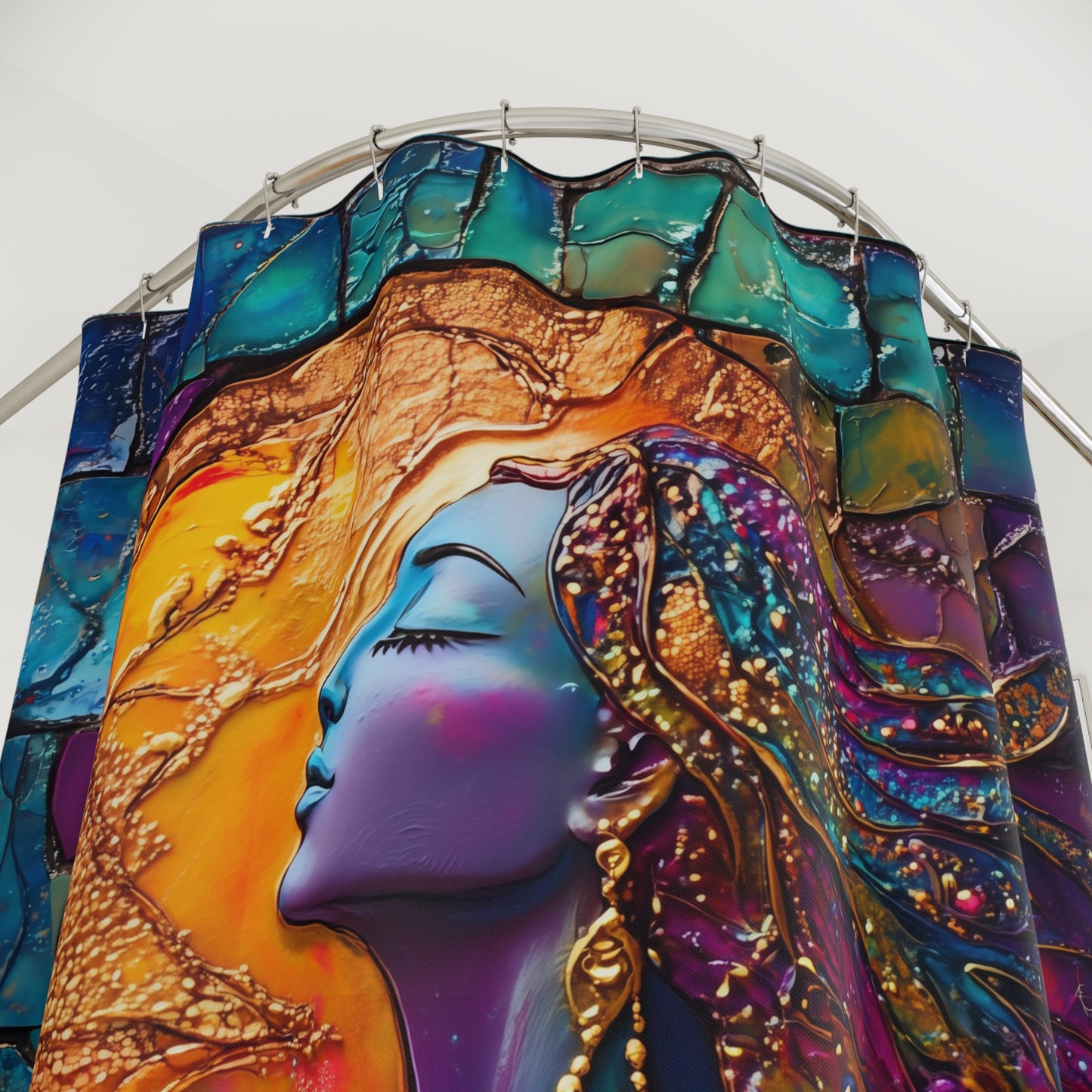 Goddess "Spirited" Shower Curtain, Bohemian Bath Decor, Colorful Shower Curtains for Relaxing Spaces, Ethereal Bathroom