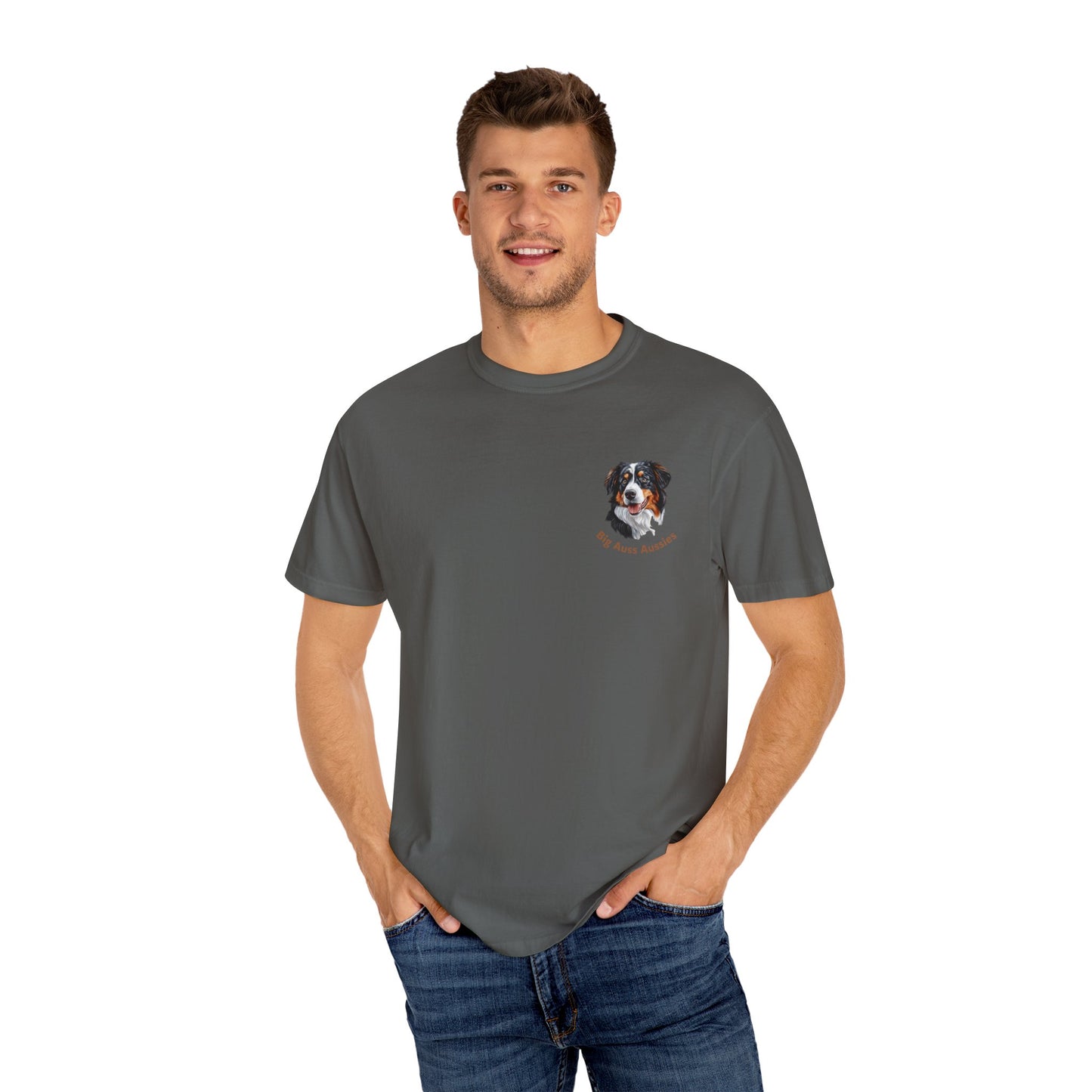 Big Auss Aussies T-shirt, Unisex Garment-Dyed Tee, Tri Color Australian Shepherd