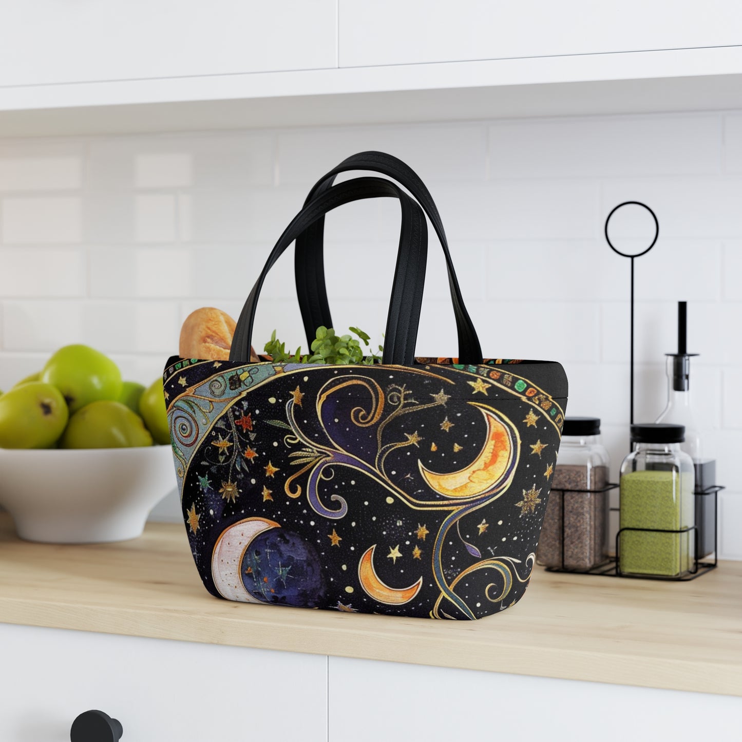 Cosmic Celestial Lunch Bag - Stylish Tote for Work, School, or Picnic, Astrology Gift, Starry Design, Reusable Lunch Tote