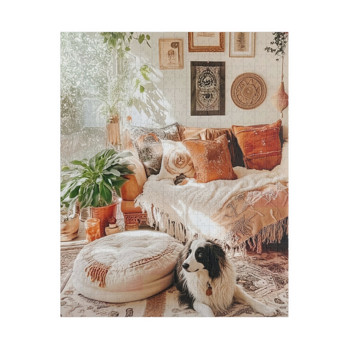 Cozy Boho Living Room Australian Shepherd Puzzle