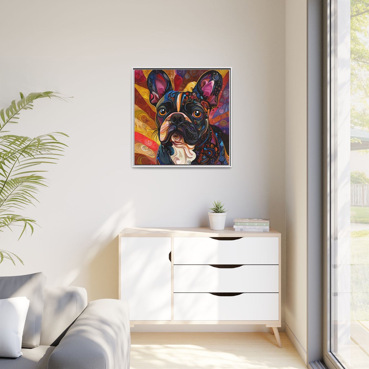 Colorful French Bulldog Pop Art Canvas Framed Wall Art | Matte Canvas
