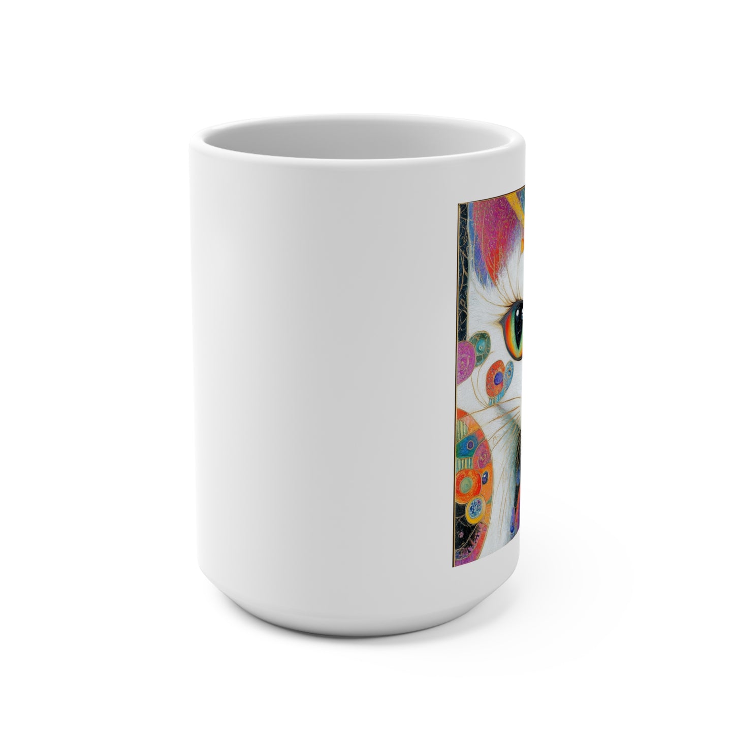 Happy New Year 2026 Colorful Whimsical Cat 15oz Mug | Rainbow Cat Art, 2026