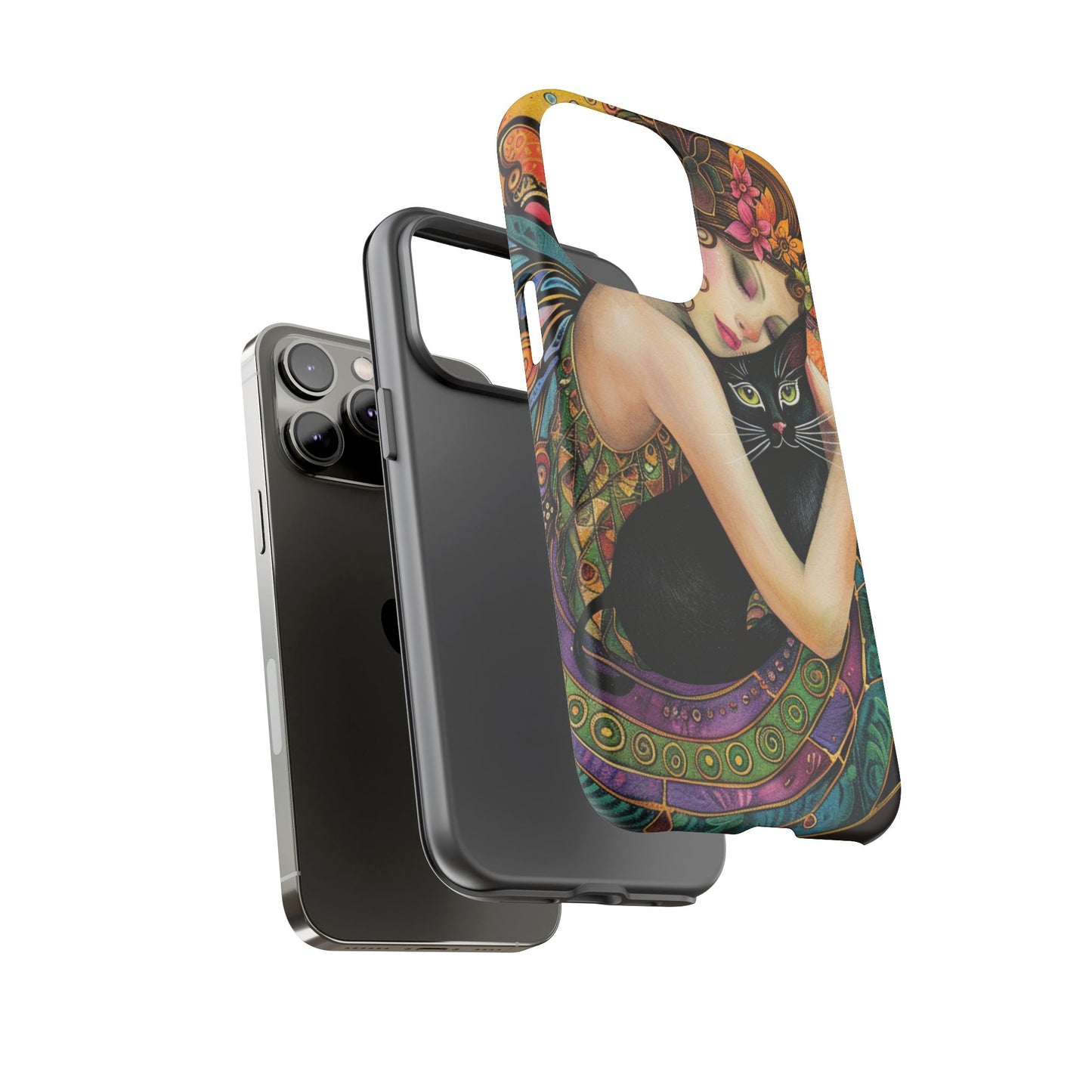 Colorful Art Phone Case with Cat and Fairy Design, Phone Cover Gift for Cat Lovers, Unique Floral Case, Magical Design, Vibrant Phone [...]