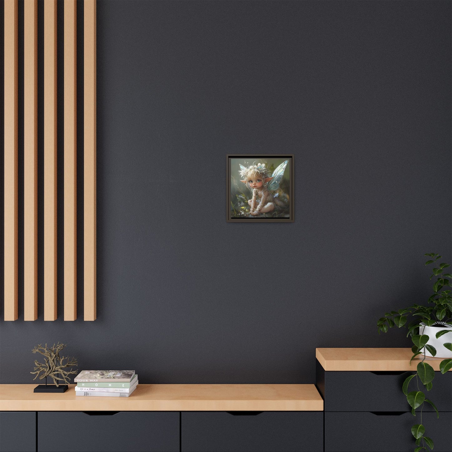 Baby Fairy Art Print, Framed Canvas, Whimsical Home Decor, Fairy Tale Gift, Magical Nursery Wall Art