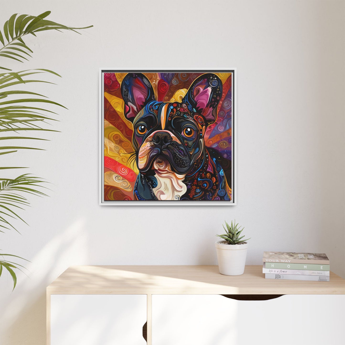 Colorful French Bulldog Pop Art Canvas Framed Wall Art | Matte Canvas
