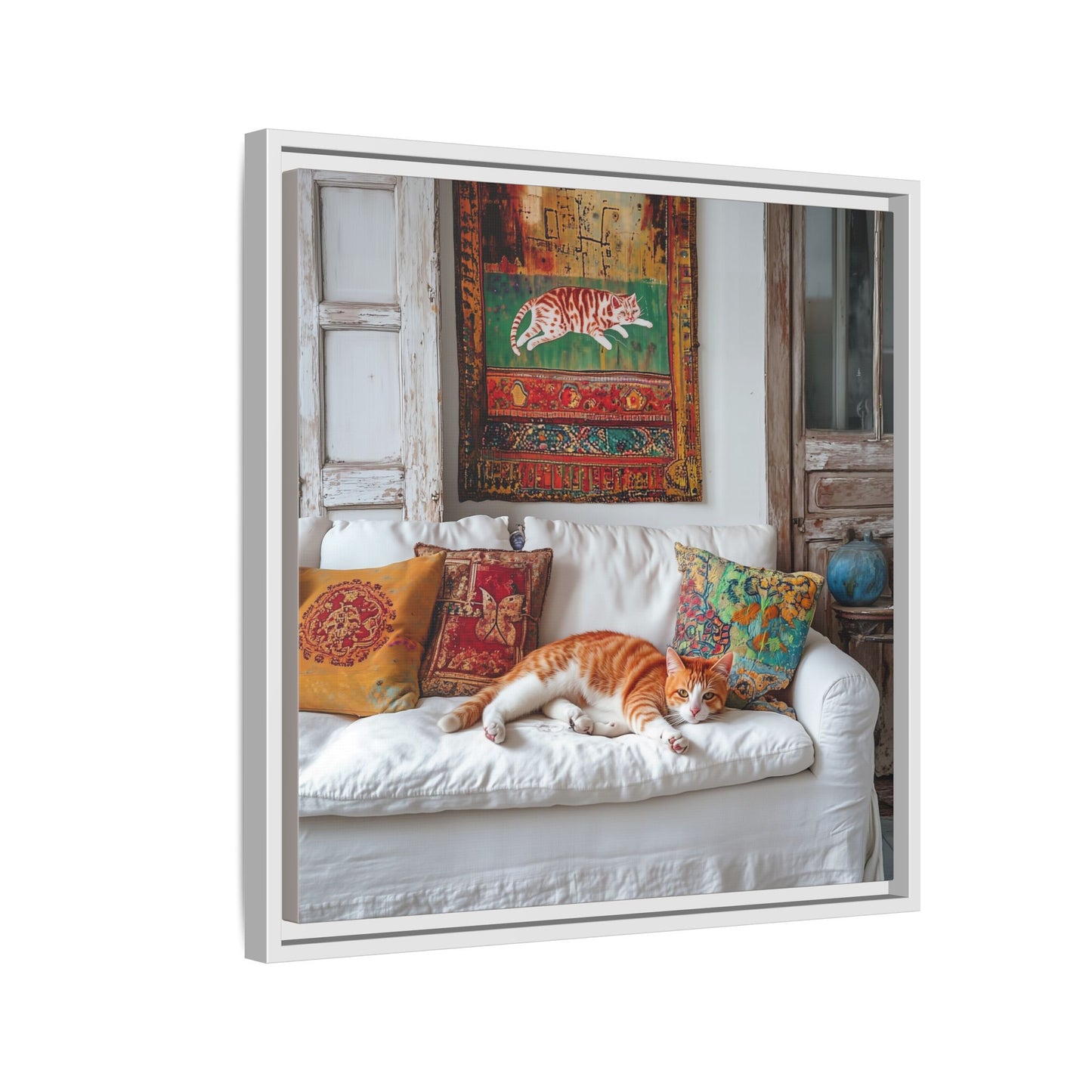 Orange Tabby "House Cat" Sleeping Ginger Cat Sofa Photo Framed Canvas
