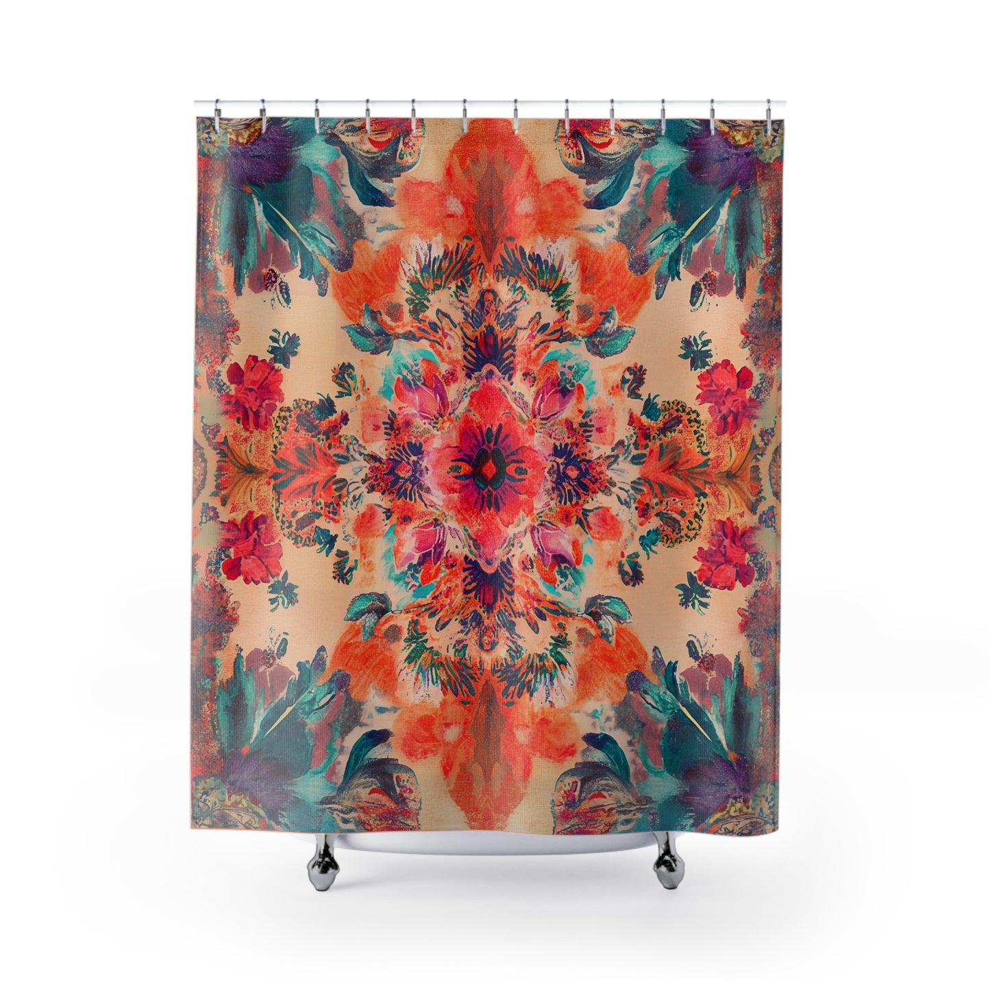 Boho Watercolor Floral Shower Curtain Vibrant Mandala Bathroom Decor