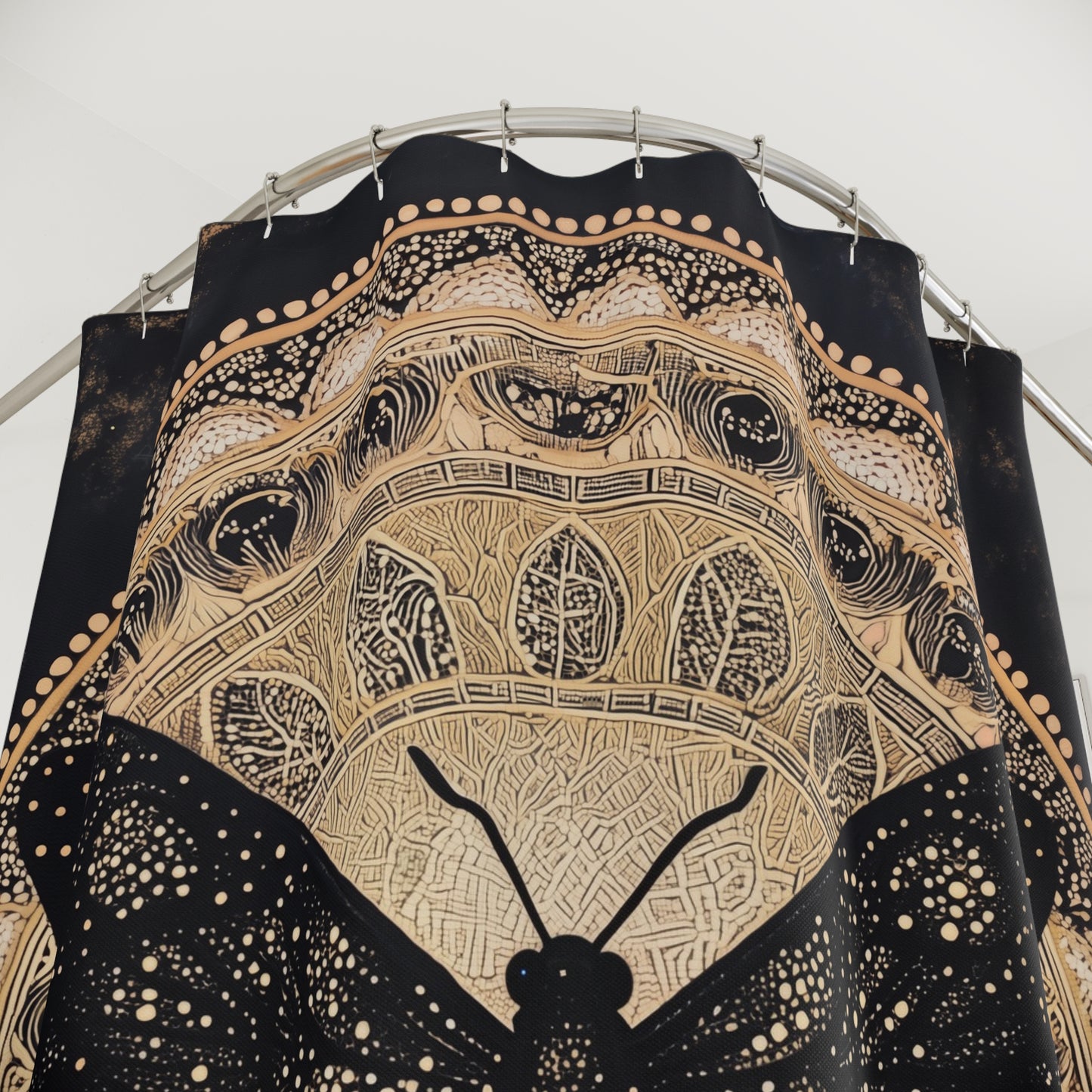 Gold Mandala Black Moth Shower Curtain | Boho Bathroom Decor