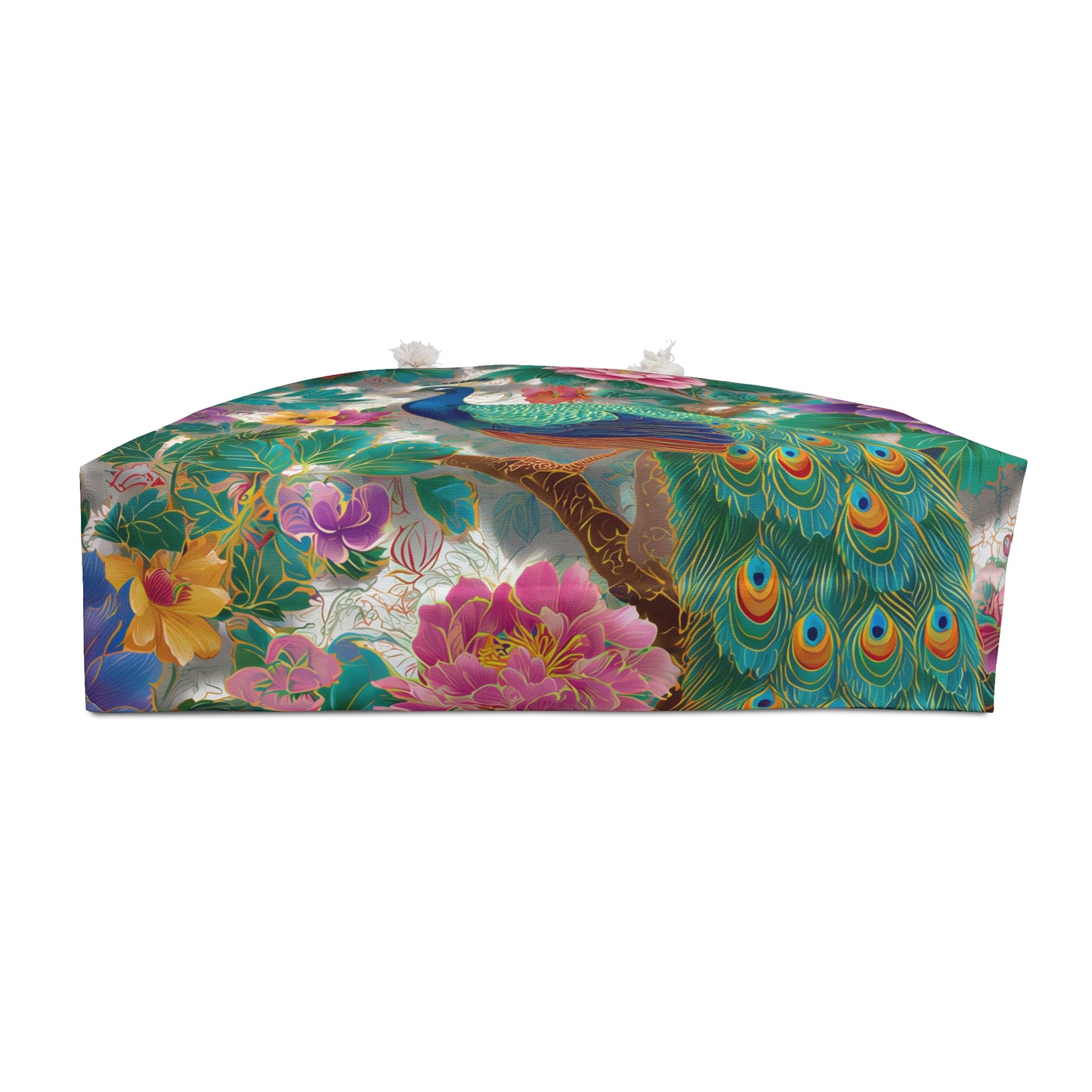 Chino Peacock Floral Weekender Bag  Vibrant Botanical Peacock Tote