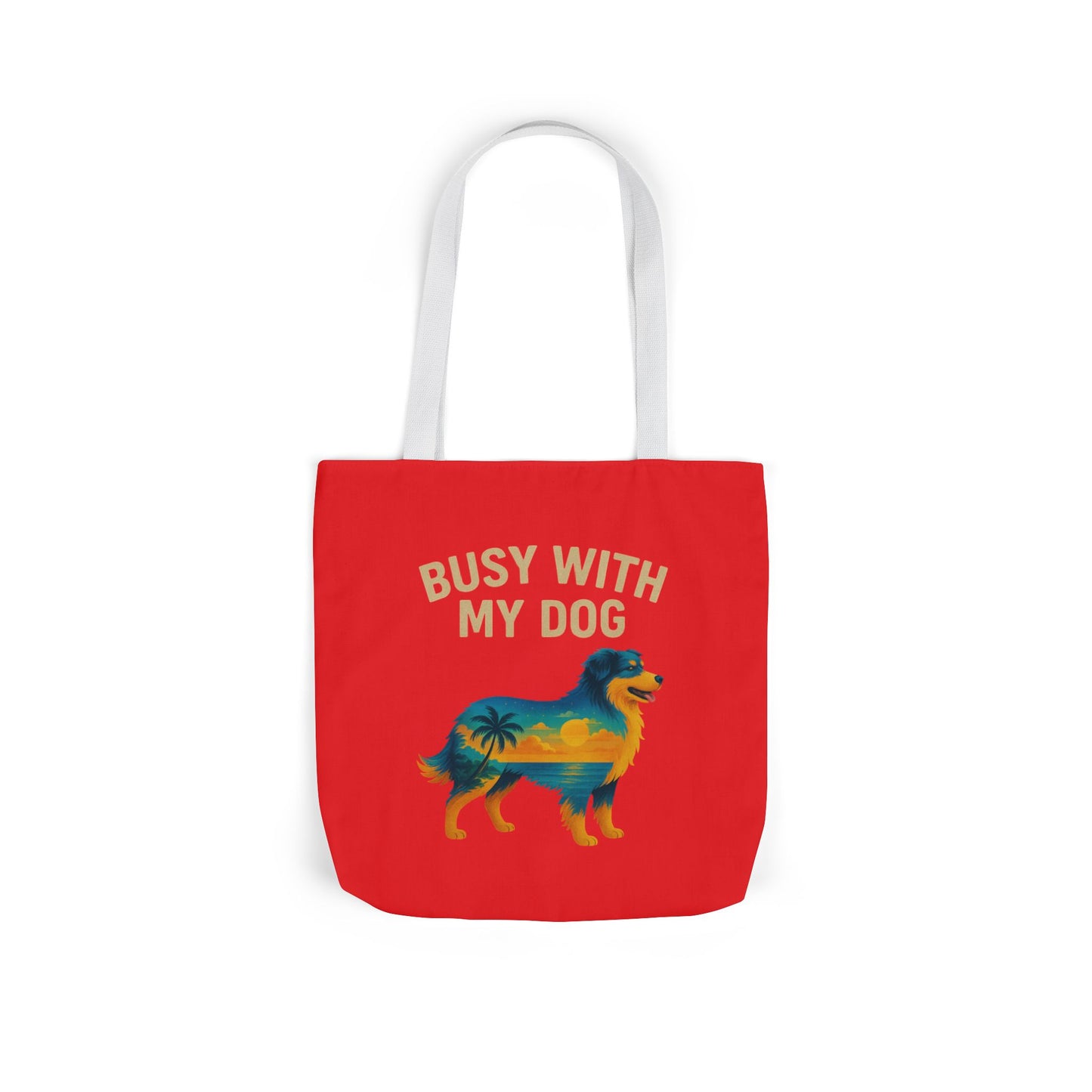 Busy With My Dog Canvas Tote Bag | Colorful Tropical Dog Illustration