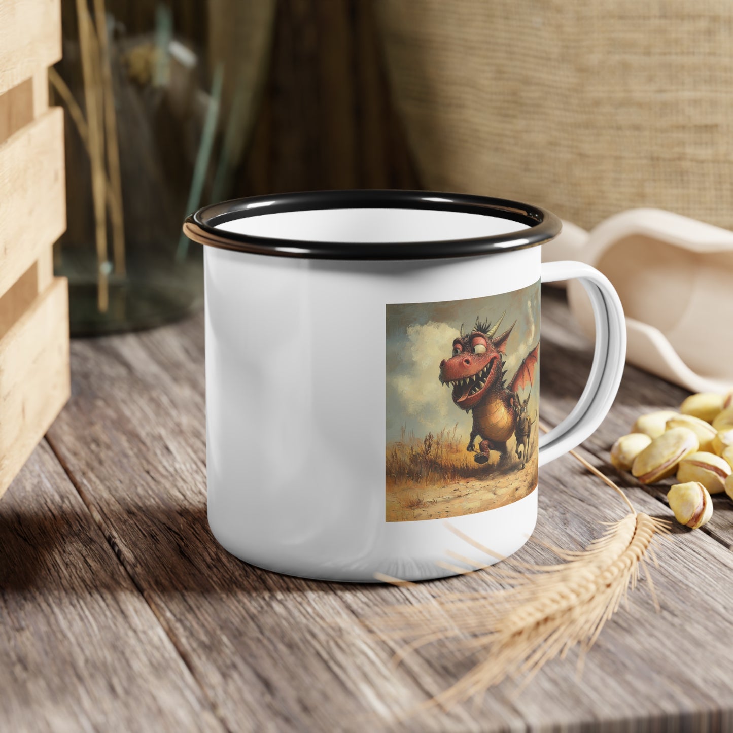 Dragon Ass Enamel Camp Cup, Adventure Mug, Camping Gift, Fantasy Drinkware, Unique Coffee Cup