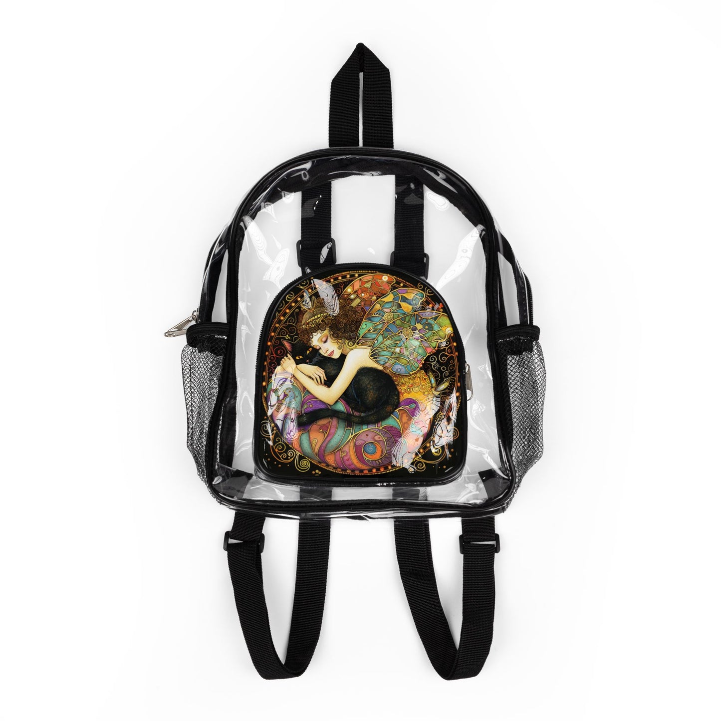 Fairy Cat Clear Stadium Backpack with Artistic Design, Transparent Bag, Festival Ready, Game Day Essentials, Eco-Friendly Carryall
