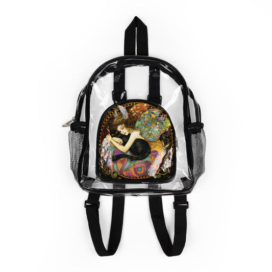 Fairy Cat Clear Stadium Backpack with Artistic Design, Transparent Bag, Festival Ready, Game Day Essentials, Eco-Friendly Carryall