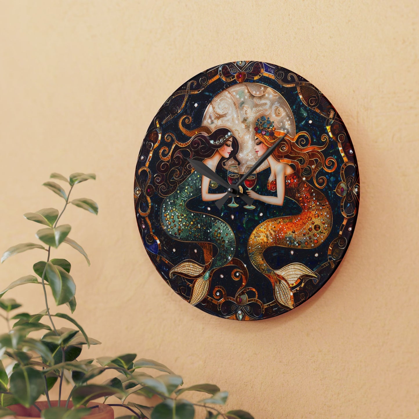 Wine Time Mermaid Wall Clock