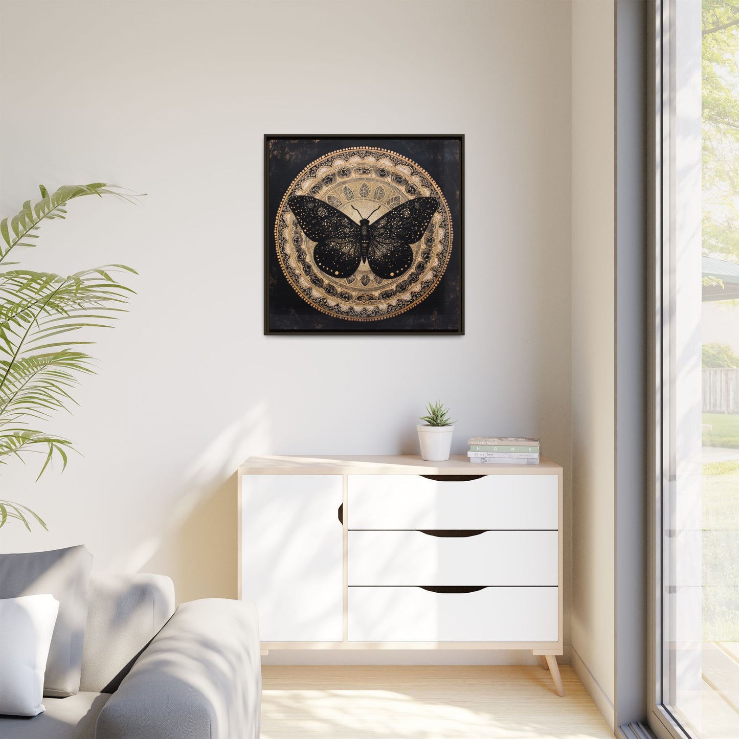 Black Moth Mandala Matte Canvas Framed | Wall Art
