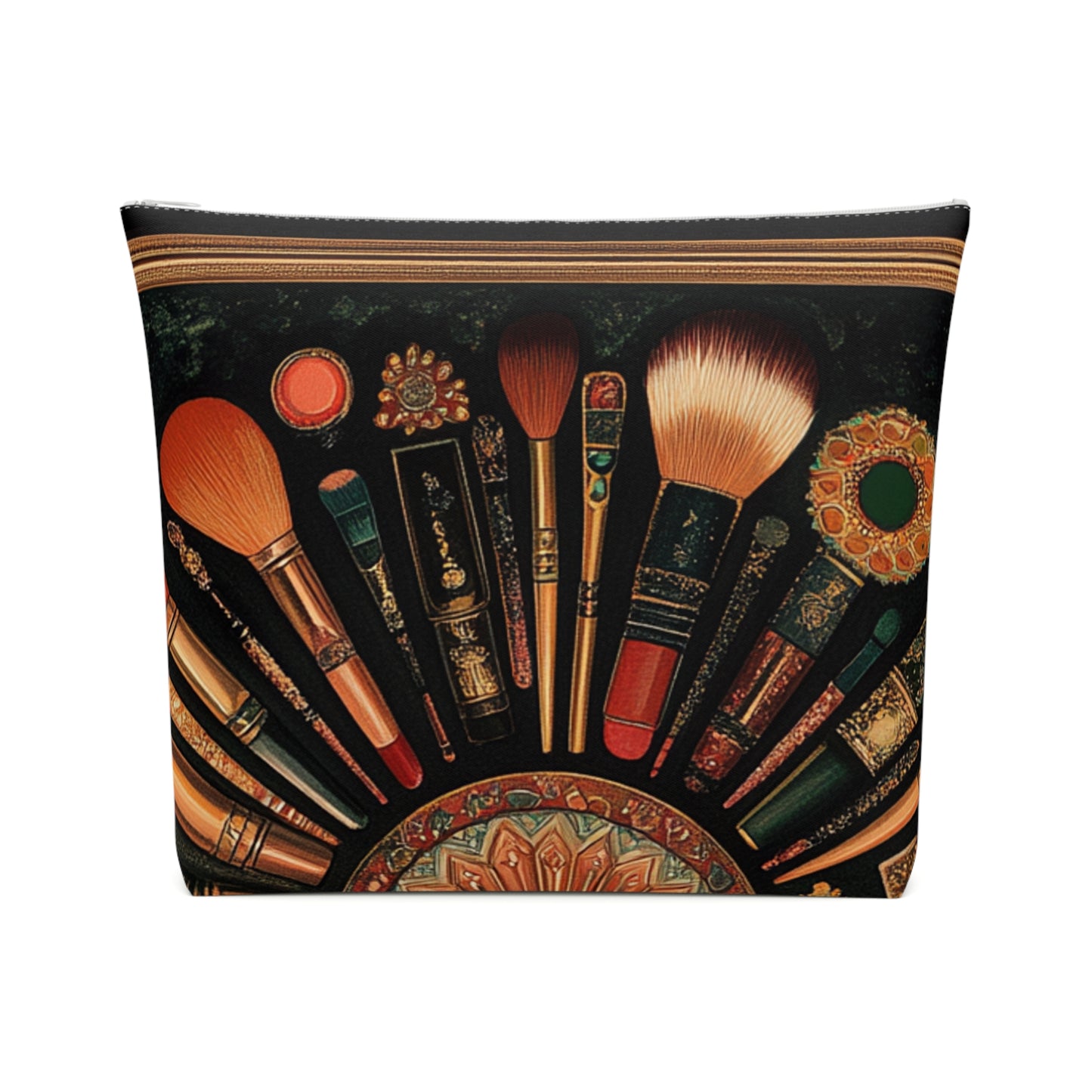 Artistic Vintage Look Makeup Bag, Bohemian Cosmetic Pouch, Travel Toiletry Case, Gift for Beauty Lovers, Vintage Brush Design