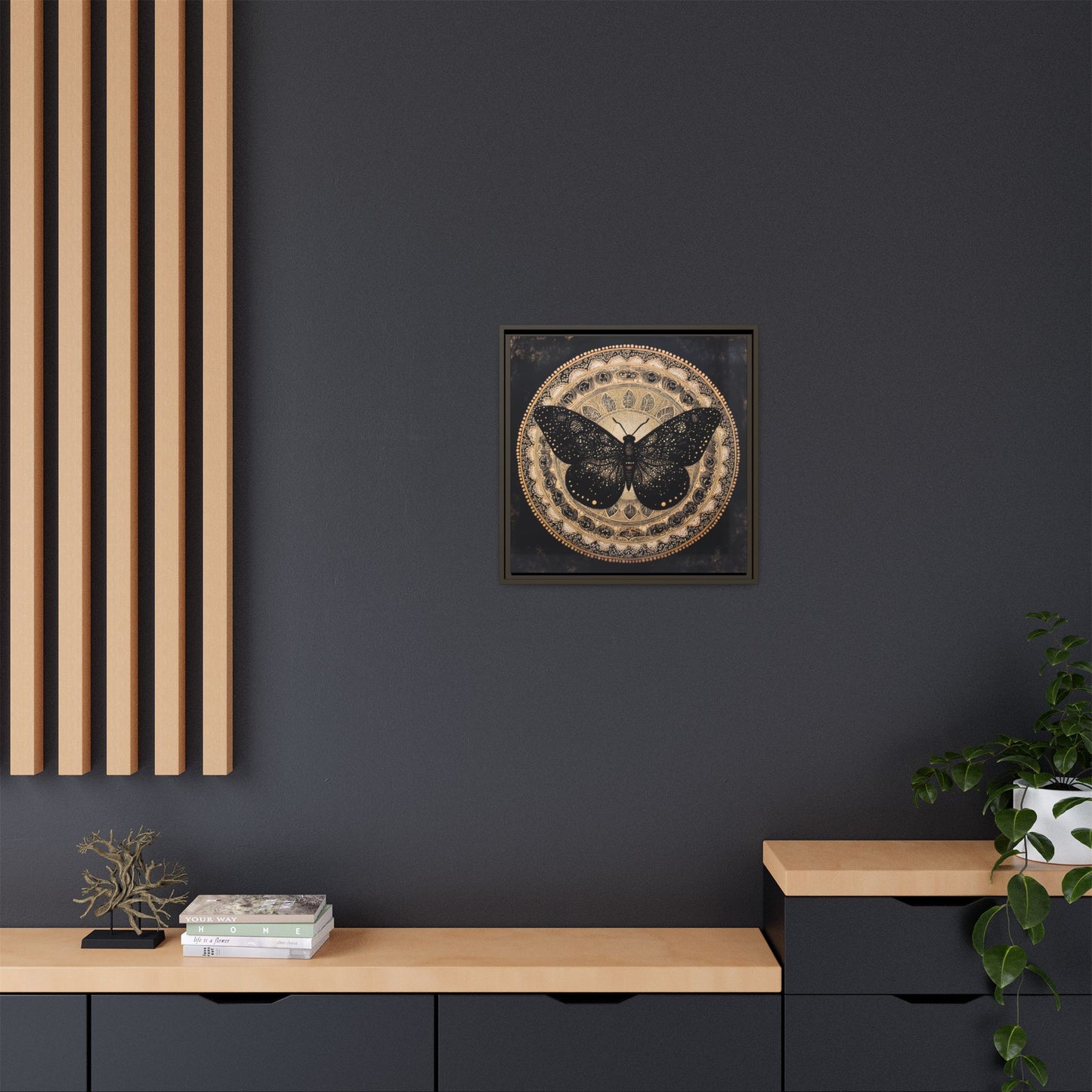Black Moth Mandala Matte Canvas Framed | Wall Art