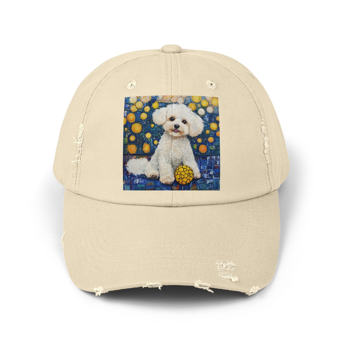 Bichon Frise Pickleball Unisex Distressed Cap with Adorable Dog Art | Pet Lover Gift, Casual Fashion, , Dog Mom Hat, Unique Dog Gift