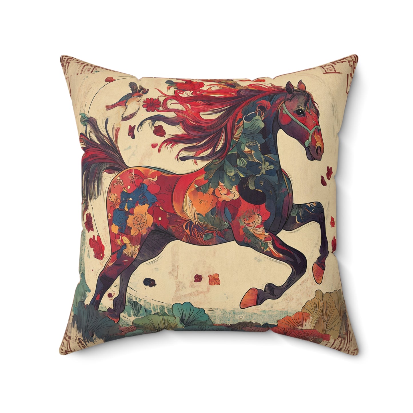 Year of the Horse Faux Suede Square Pillow | Decorative Throw Pillow