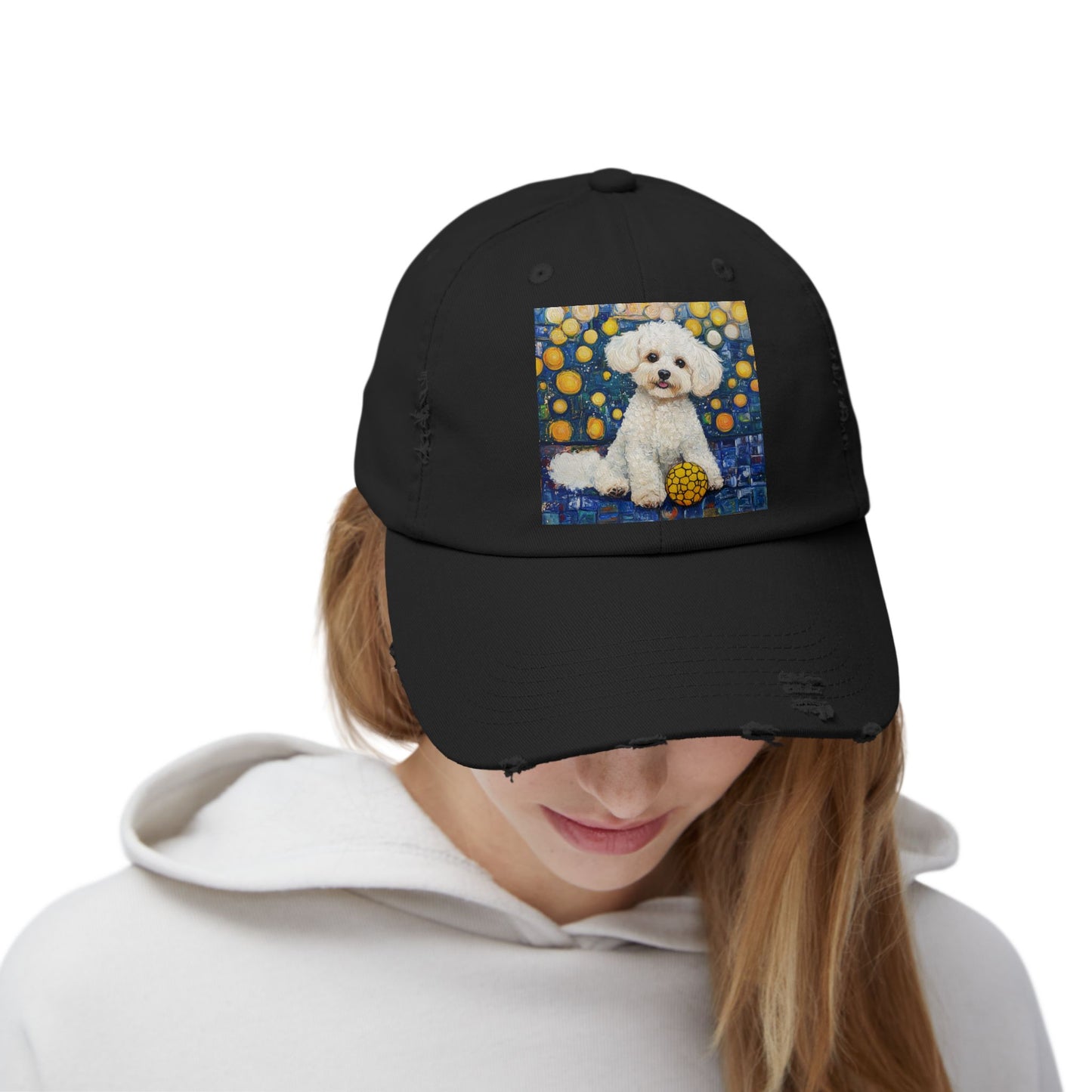 Bichon Frise Pickleball Unisex Distressed Cap with Adorable Dog Art | Pet Lover Gift, Casual Fashion, , Dog Mom Hat, Unique Dog Gift