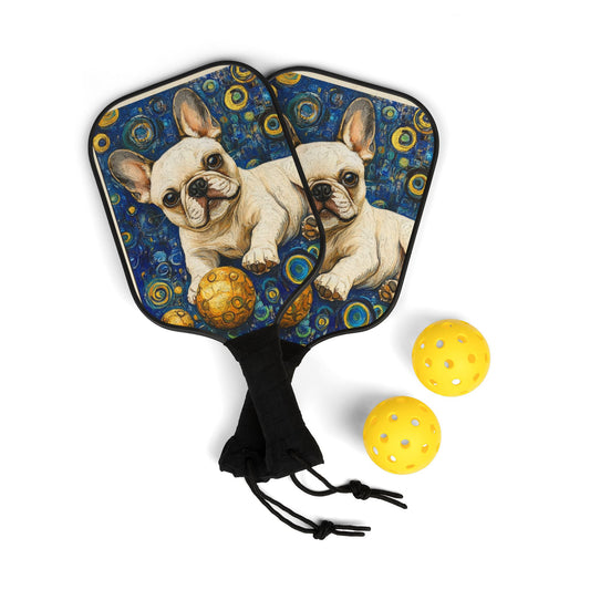 Frenchie Pickleball Paddle Set with French Bulldog Design, Fun Sports Kit for Pickleball Lovers, Unique Gift for Pet Owners and Athletes
