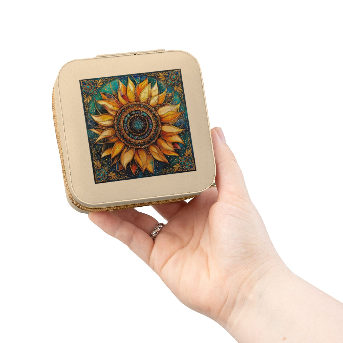 Sunflower Mosaic Jewelry Travel Case | Compact Portable Organizer