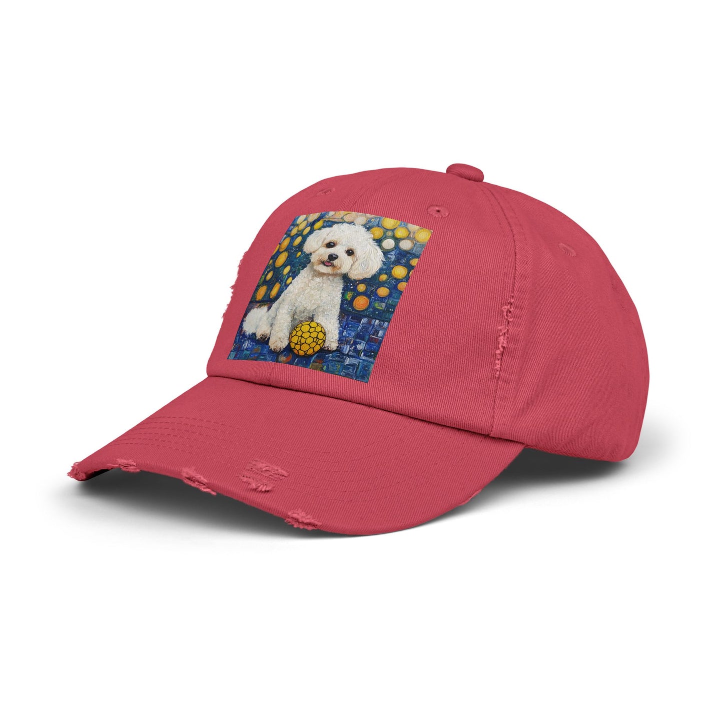 Bichon Frise Pickleball Unisex Distressed Cap with Adorable Dog Art | Pet Lover Gift, Casual Fashion, , Dog Mom Hat, Unique Dog Gift
