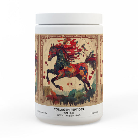 Collagen Peptides Type I & III Supplement (350g, 12.3oz) Year of The Fire Horse Illustration