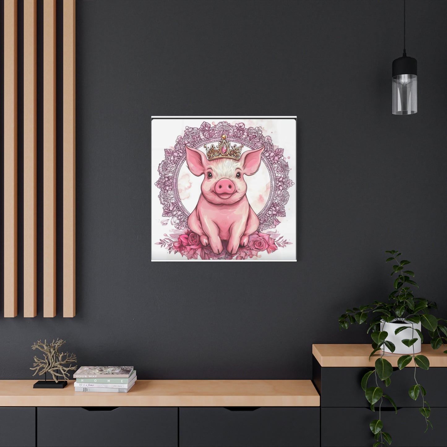 Crown Pig Canvas Art, Cute Animal Decor, Nursery Wall Art, Gift for Animal Lovers, Farmhouse Decor, Kids Room Decoration