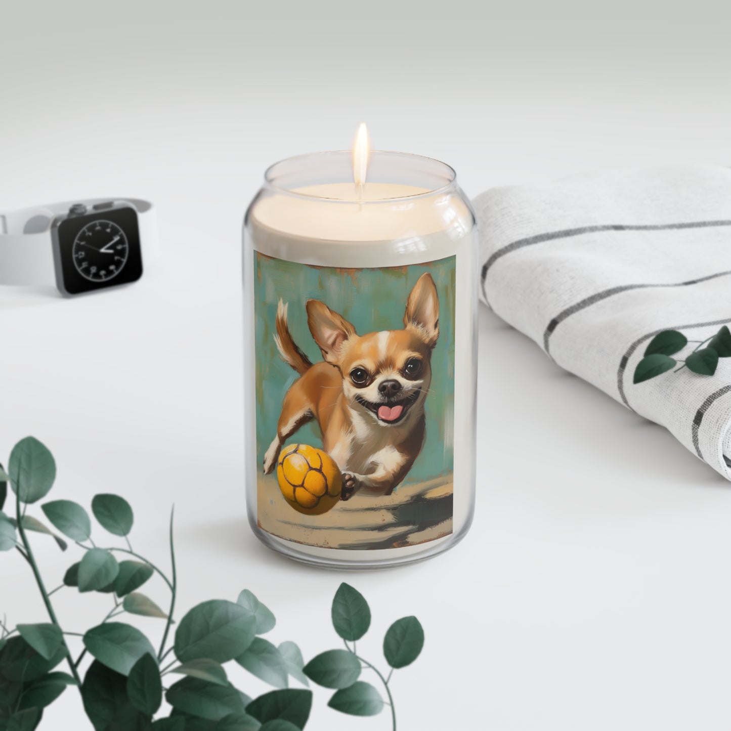 Playful Chihuahua with Pickleball  Candle | Scented Soy Candle 13.75oz