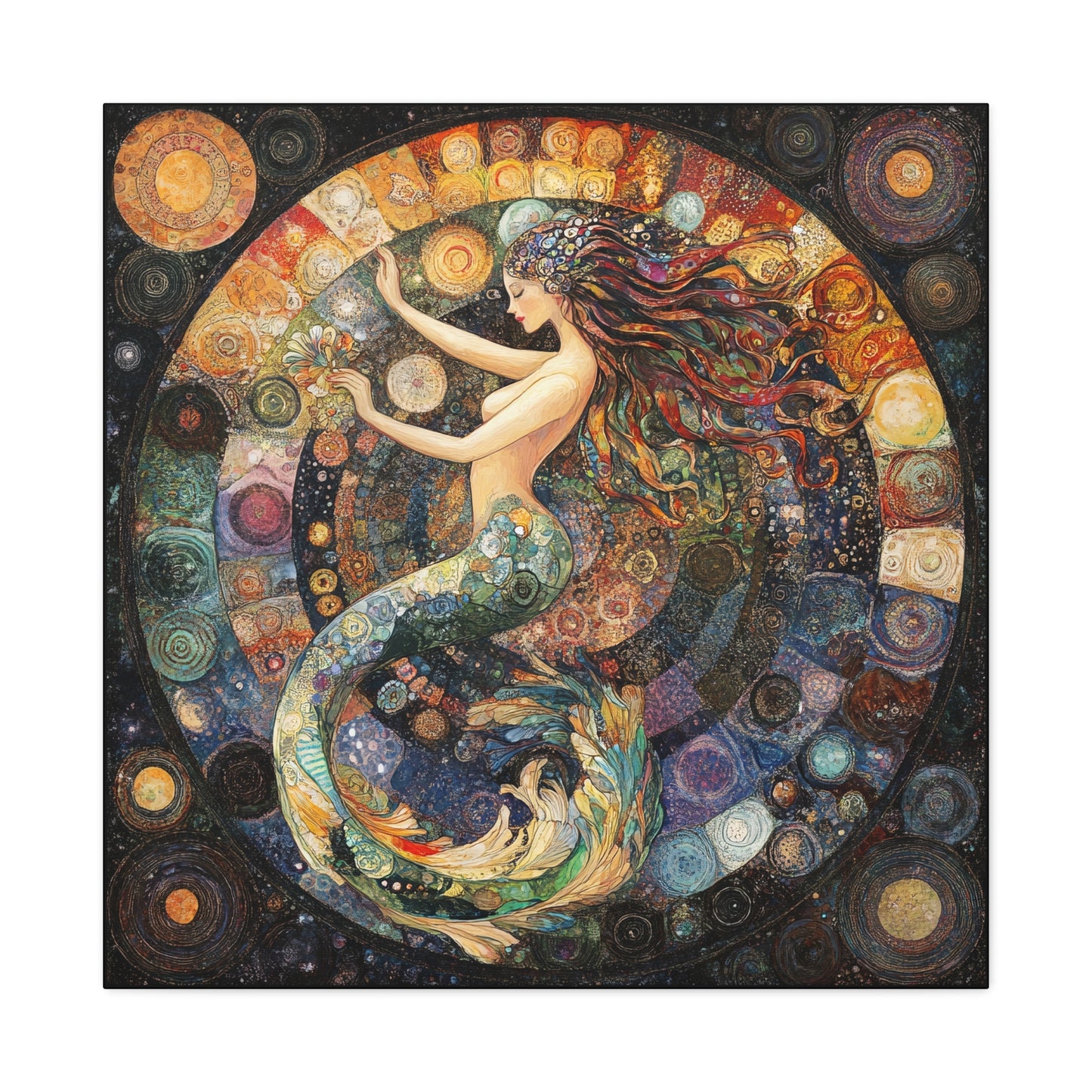 Autumn Mermaid Canvas Art Print, Ocean Wall Decor, Boho Home Decor, Nautical Gift, Vibrant Artwork, Mermaid Lover Gift
