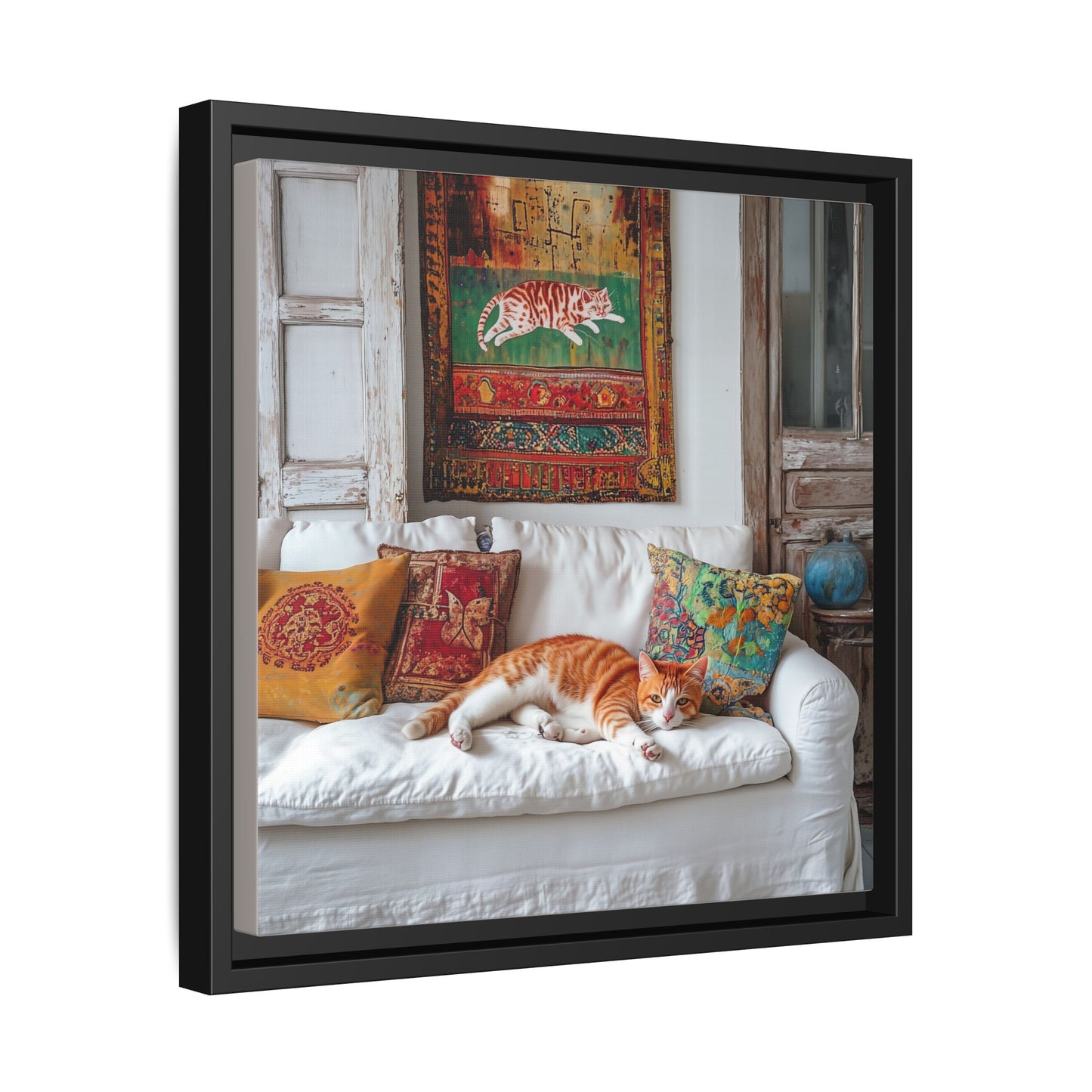Orange Tabby "House Cat" Sleeping Ginger Cat Sofa Photo Framed Canvas