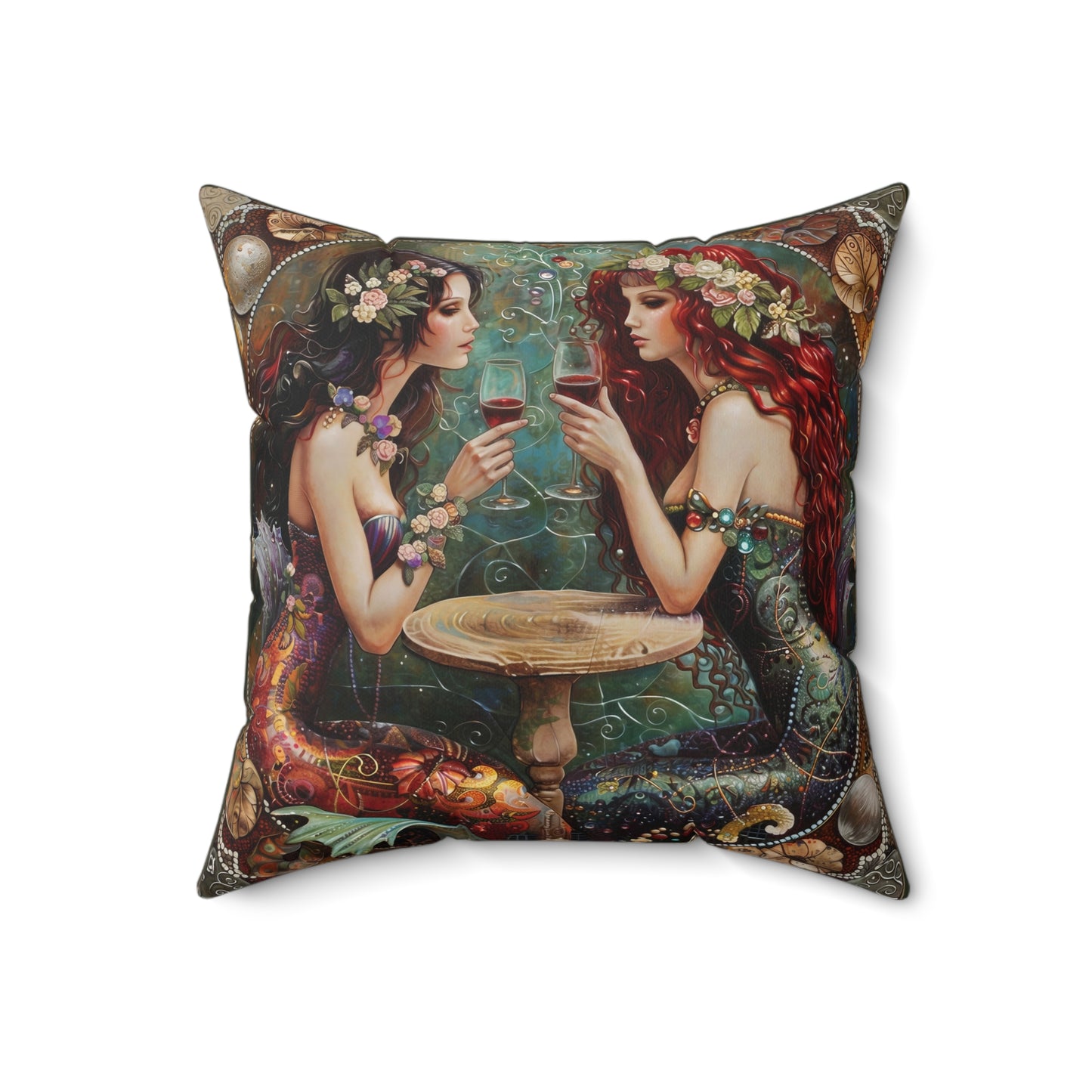 Mermaids in Paris Pillow Faux Suede Square Pillow
