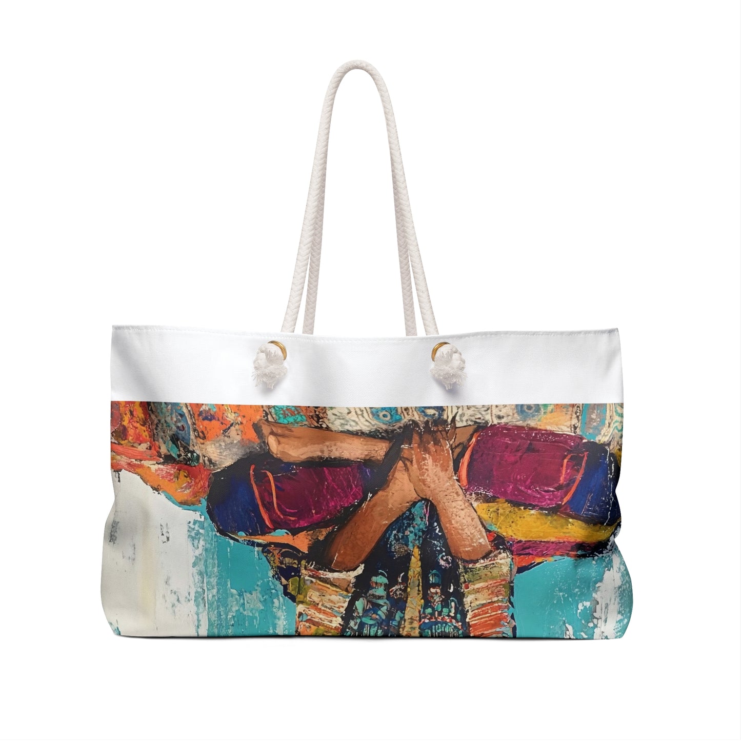Heart Centered Woman Illustration Weekender Bag  Boho Art Travel Tote