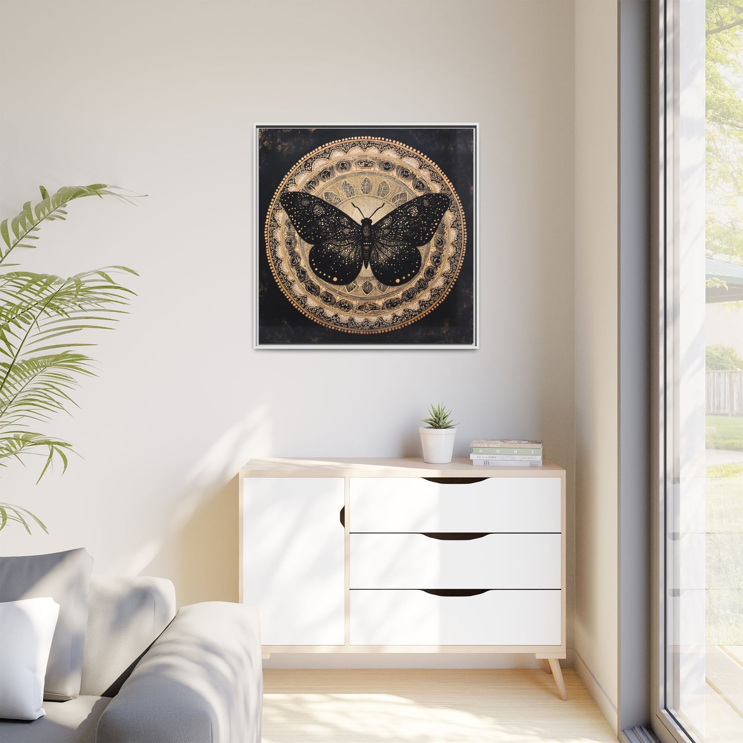 Black Moth Mandala Matte Canvas Framed | Wall Art
