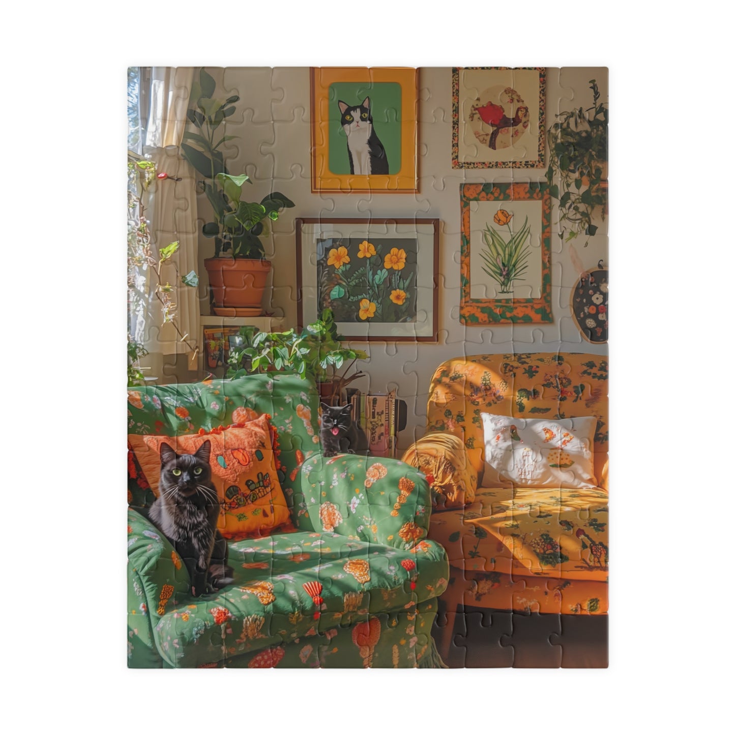Cozy Living Room Black Cat Print Puzzle