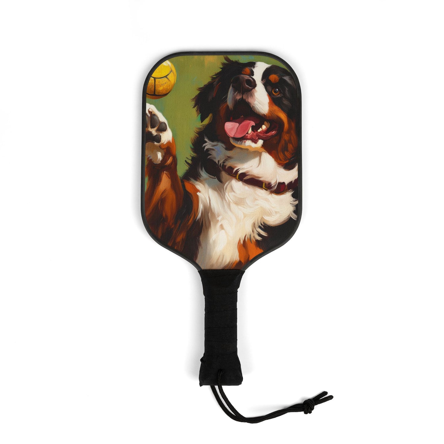 Bernese Mountain Dog Playing Pickleball Paddle