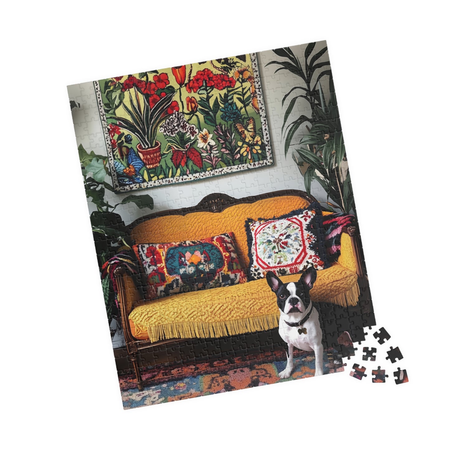 Boston Terrier on Yellow Sofa Puzzle